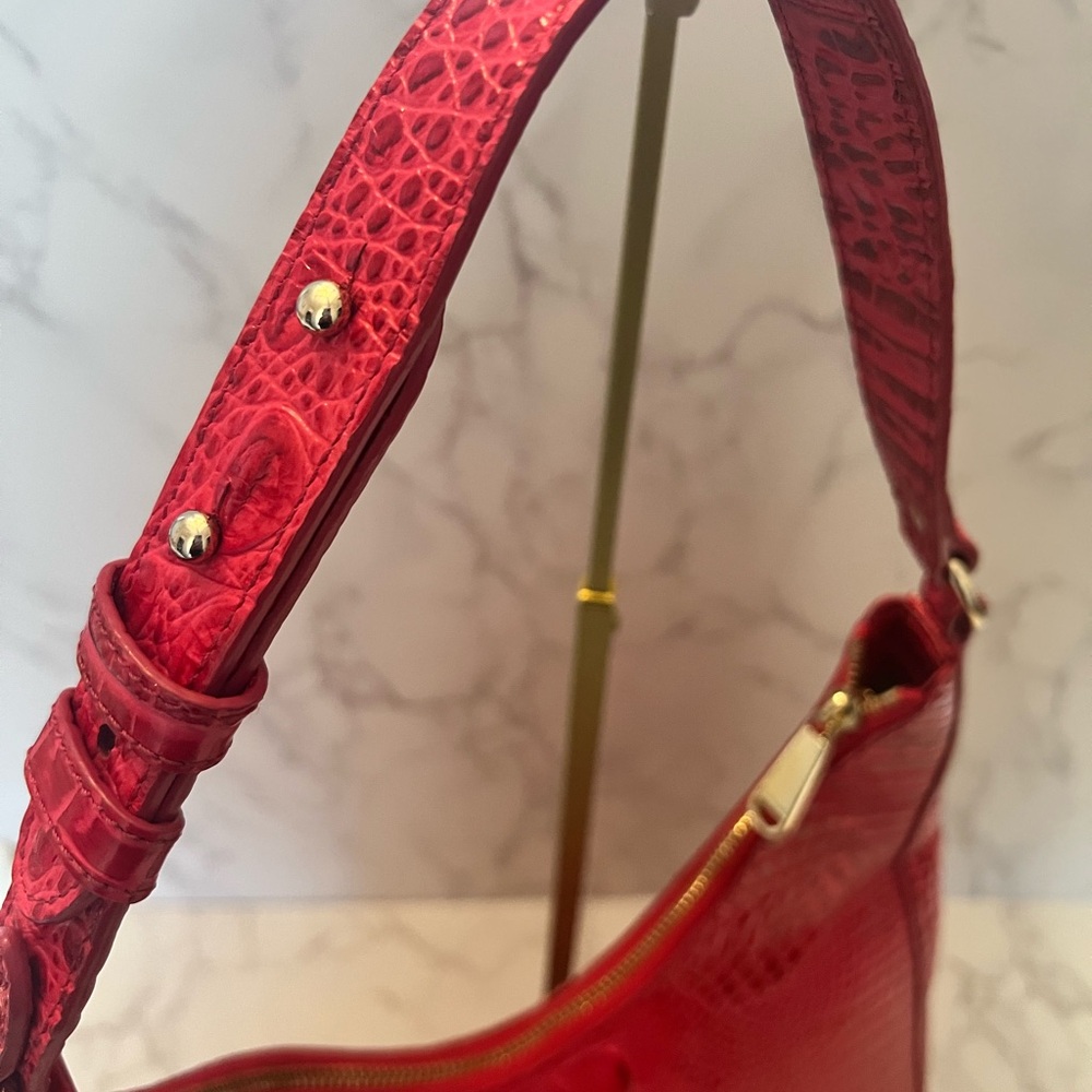Brahmin Fuchsia Crocodile-Embossed Shoulder Bag|Good Condition - Picture 10 of 16